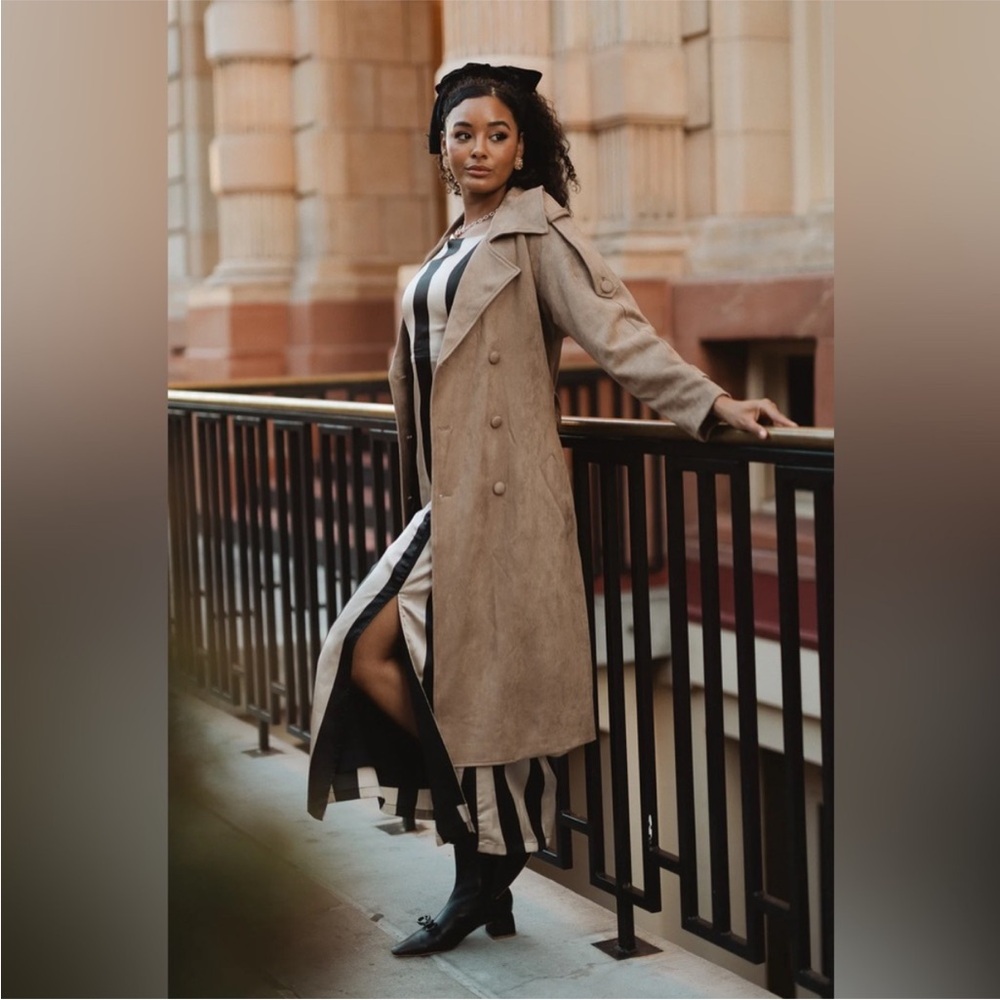 Ivy City Light Brown Tan Faux Suede Holly Jacket Trench Coat